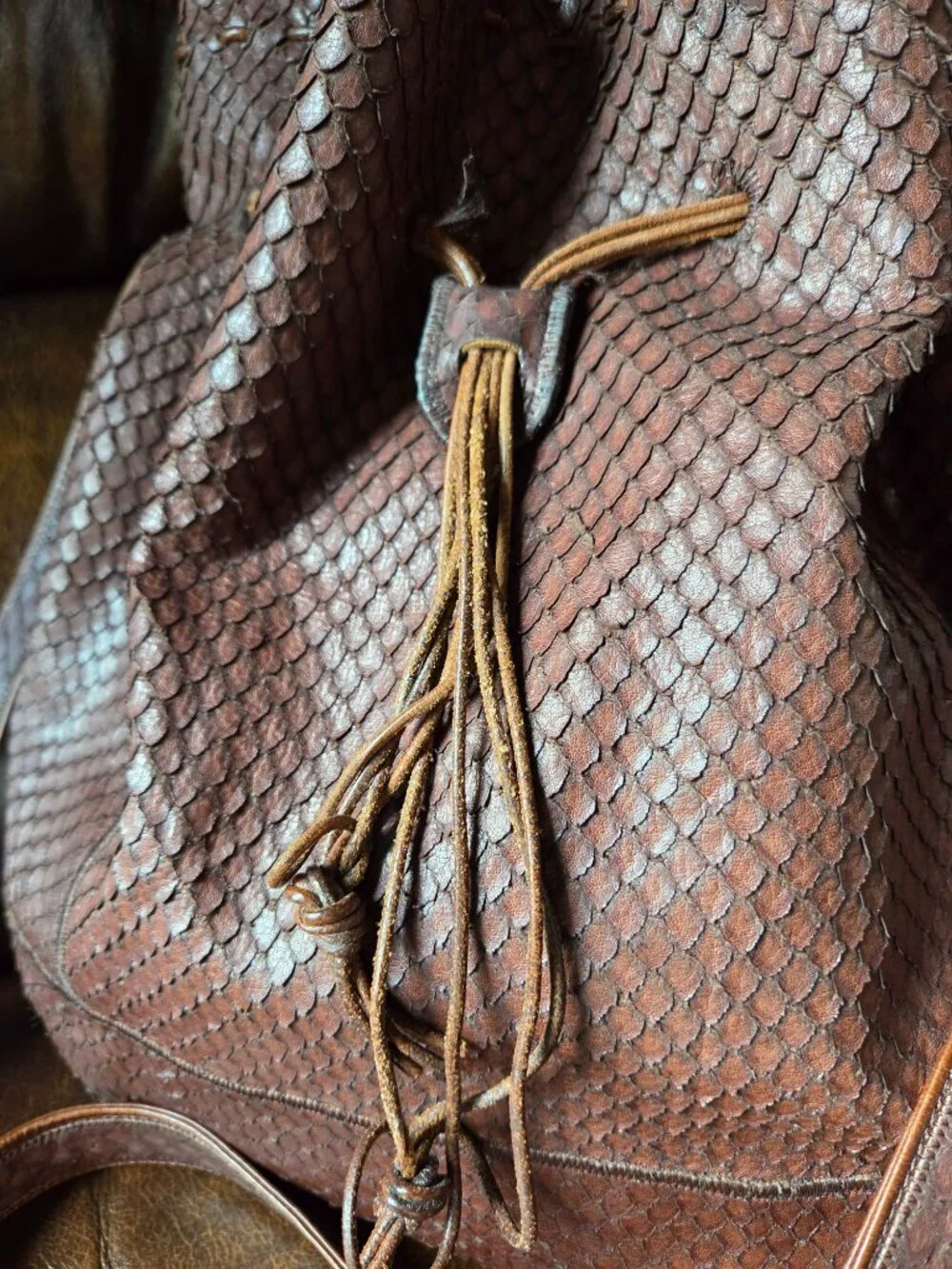 Vintage 80's Rare Carlos Falchi Exotic Python Brown drawstring purse